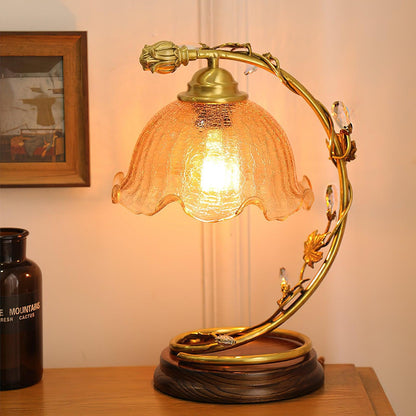 Cracked Glass Brass Table Lamp | Glass, Brass, Ash Wood | Brown