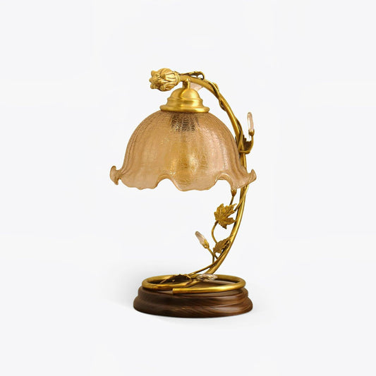 Cracked Glass Brass Table Lamp | Glass, Brass, Ash Wood | Brown