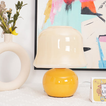 Mushroom Table Lamp | Enamel Glass | Creamy Yellow