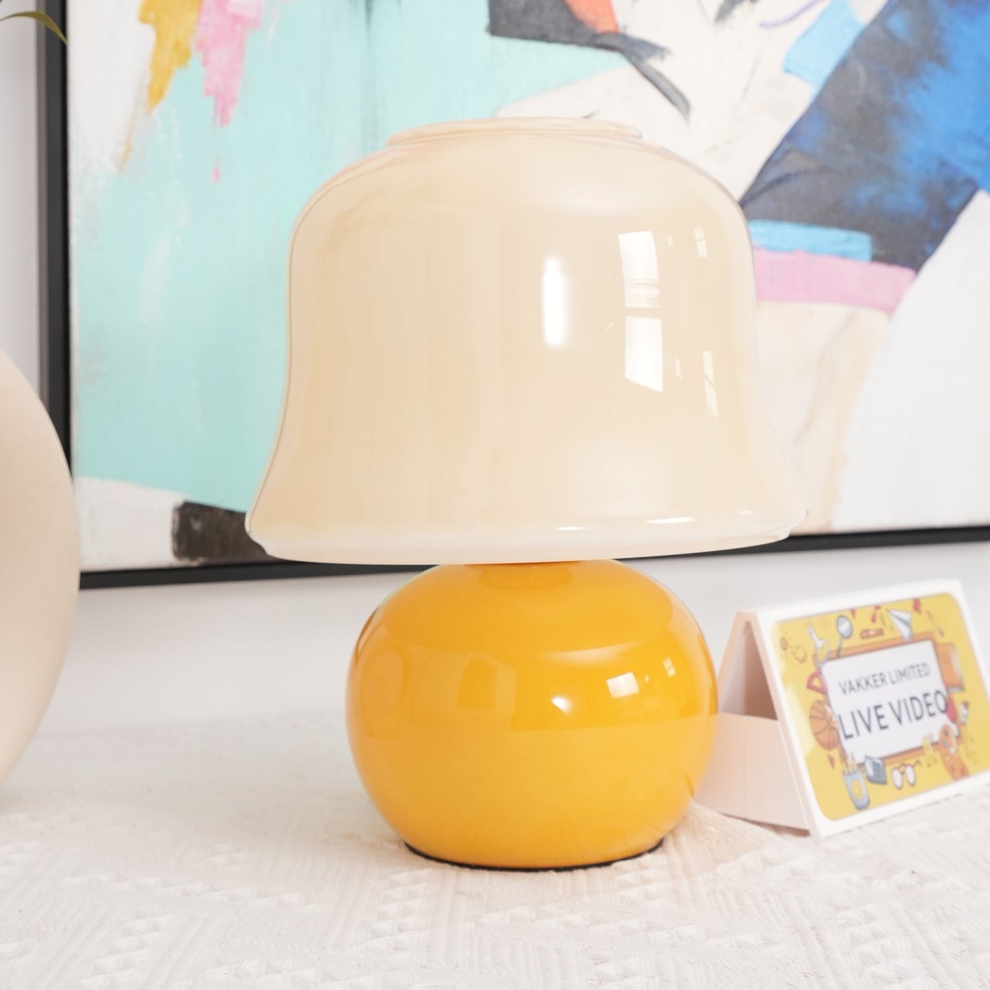 Mushroom Table Lamp | Enamel Glass | Creamy Yellow