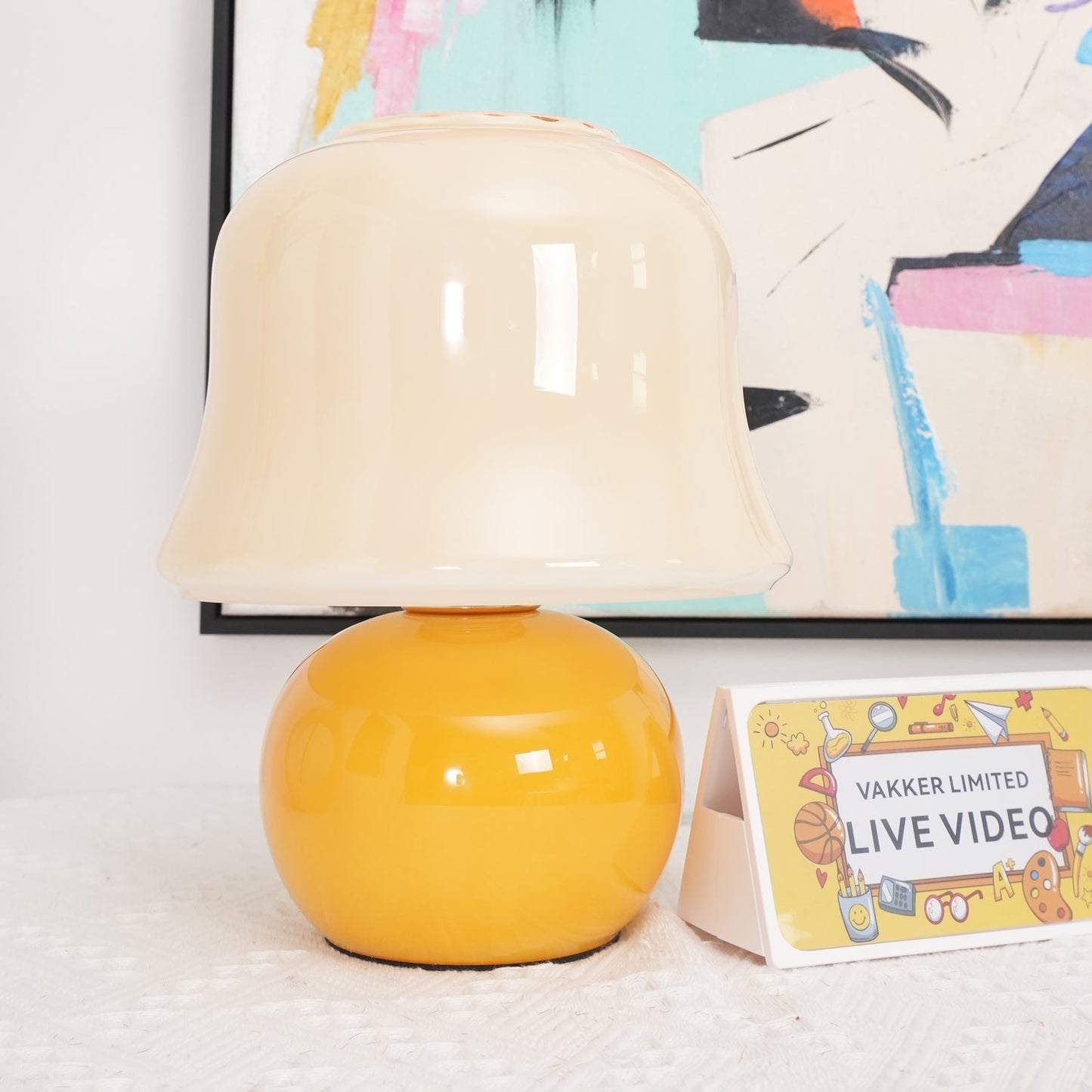 Mushroom Table Lamp | Enamel Glass | Creamy Yellow