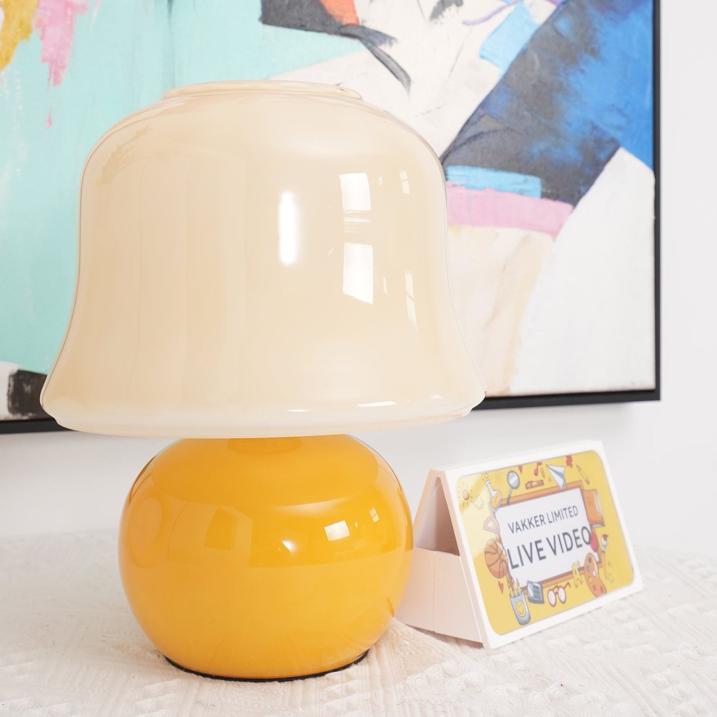 Mushroom Table Lamp | Enamel Glass | Creamy Yellow