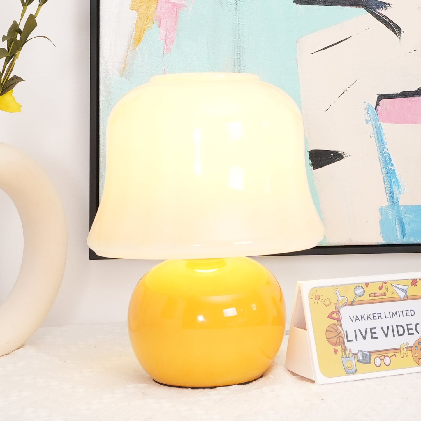 Mushroom Table Lamp | Enamel Glass | Creamy Yellow