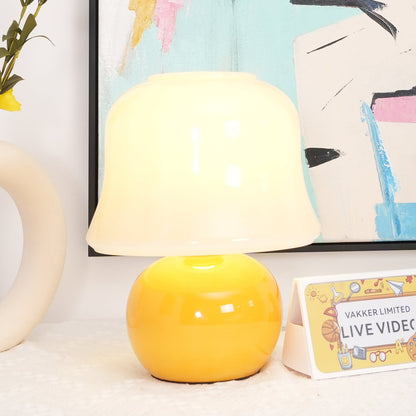 Mushroom Table Lamp | Enamel Glass | Creamy Yellow