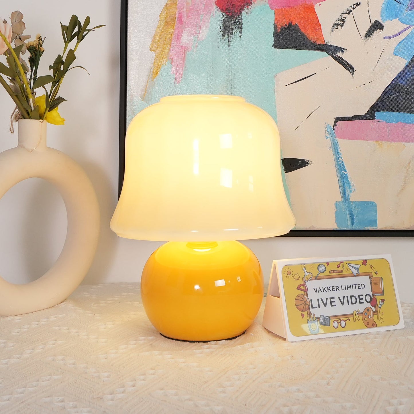 Mushroom Table Lamp | Enamel Glass | Creamy Yellow