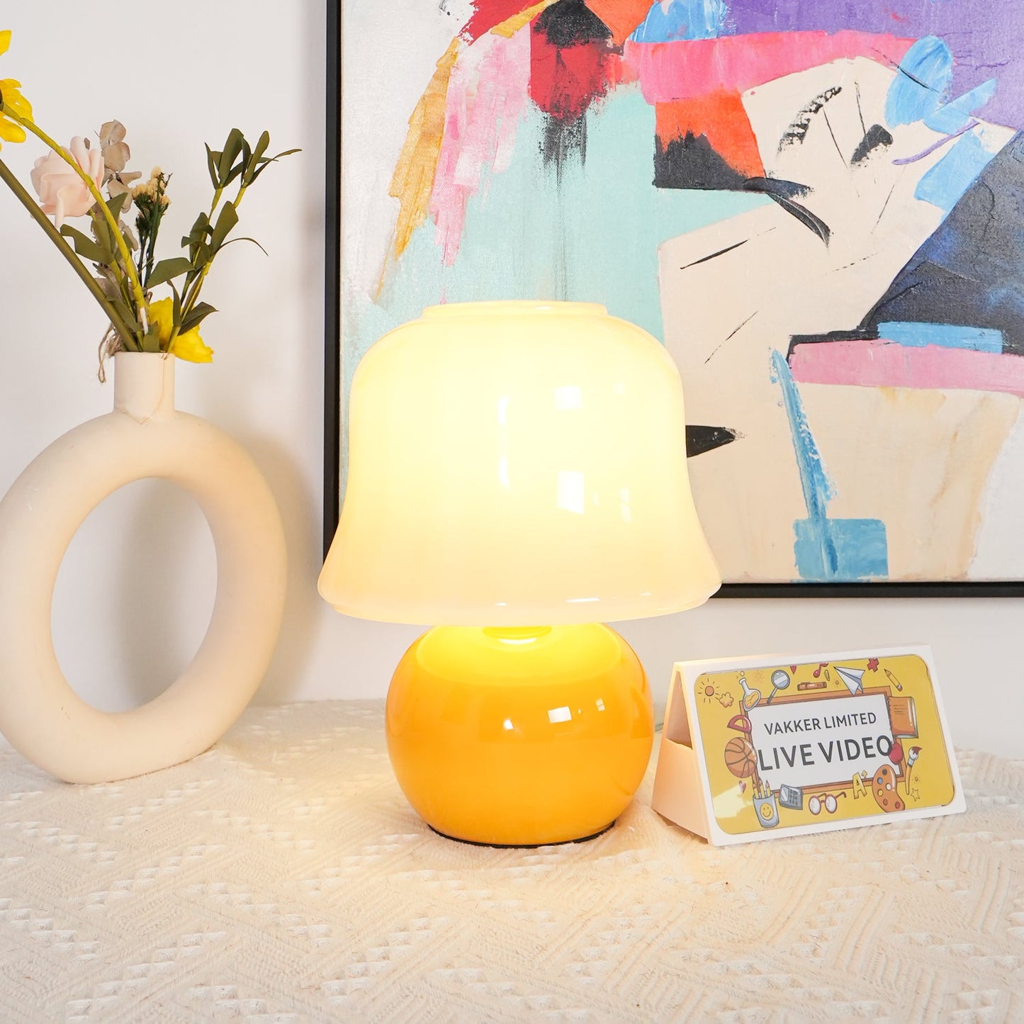 Mushroom Table Lamp | Enamel Glass | Creamy Yellow