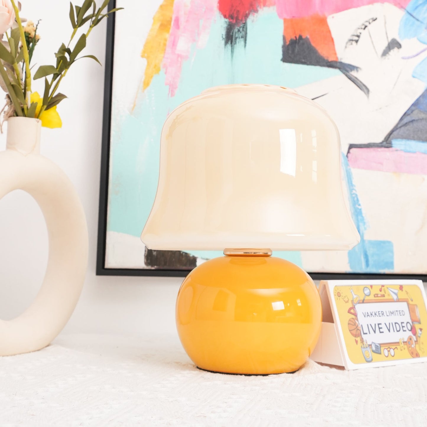 Mushroom Table Lamp | Enamel Glass | Creamy Yellow