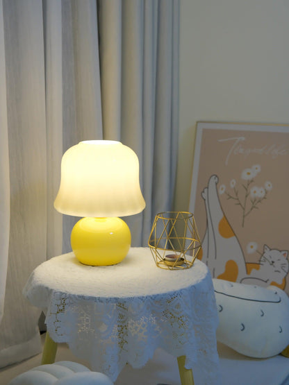 Mushroom Table Lamp | Enamel Glass | Creamy Yellow
