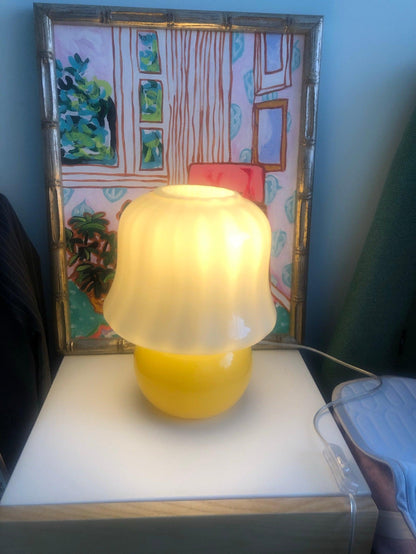 Mushroom Table Lamp | Enamel Glass | Creamy Yellow