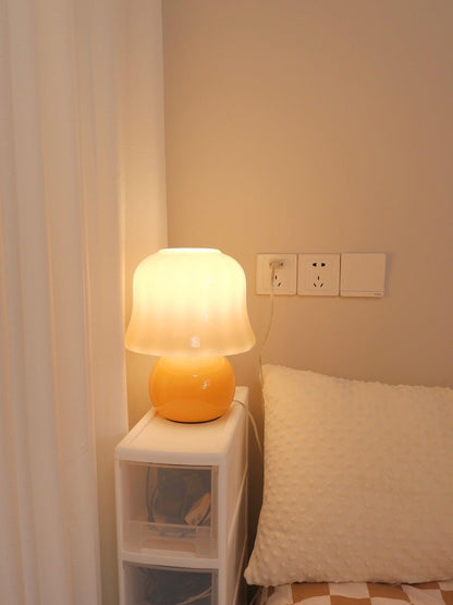 Mushroom Table Lamp | Enamel Glass | Creamy Yellow