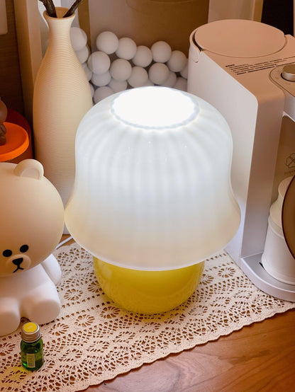 Mushroom Table Lamp | Enamel Glass | Creamy Yellow