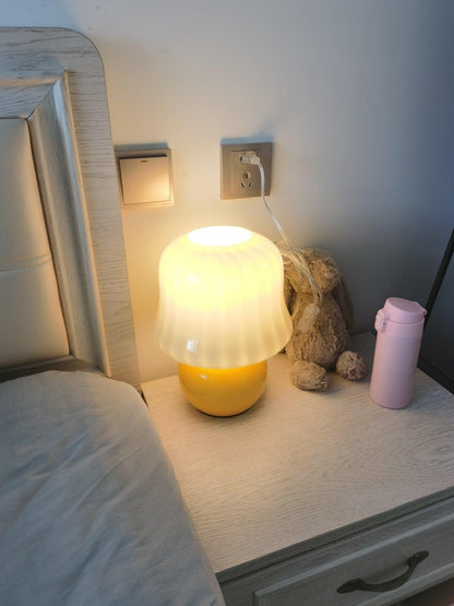 Mushroom Table Lamp | Enamel Glass | Creamy Yellow
