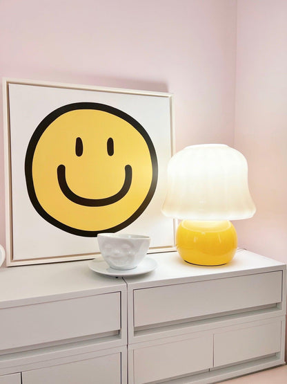 Mushroom Table Lamp | Enamel Glass | Creamy Yellow