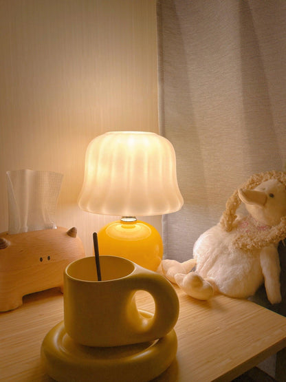 Mushroom Table Lamp | Enamel Glass | Creamy Yellow