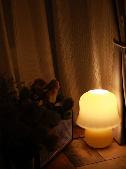 Mushroom Table Lamp | Enamel Glass | Creamy Yellow
