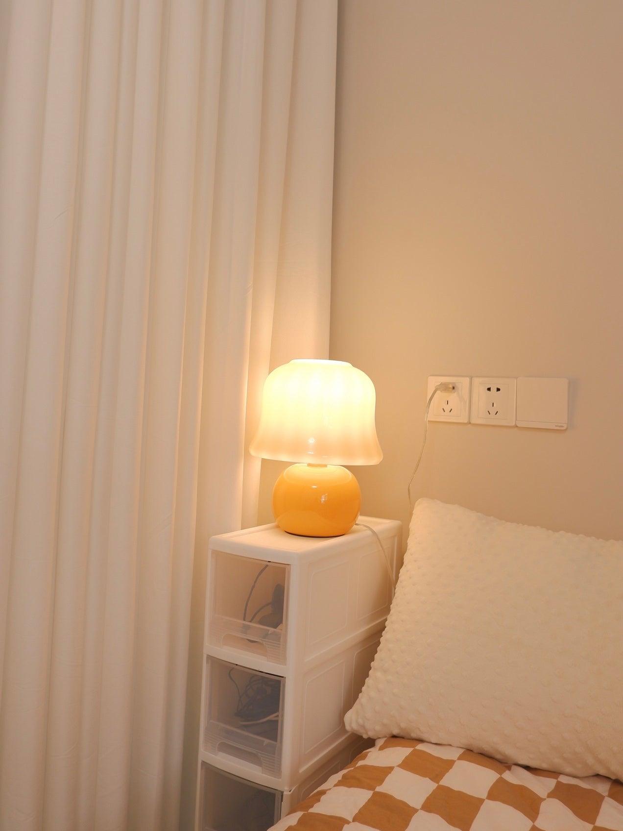 Mushroom Table Lamp | Enamel Glass | Creamy Yellow