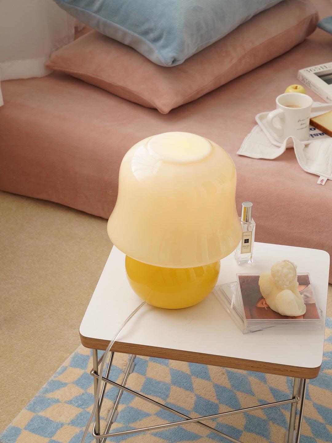 Mushroom Table Lamp | Enamel Glass | Creamy Yellow