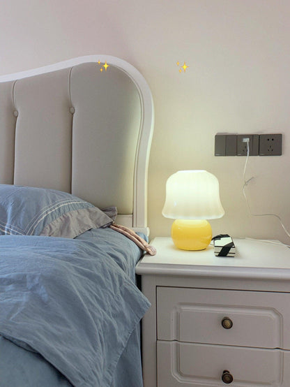 Mushroom Table Lamp | Enamel Glass | Creamy Yellow