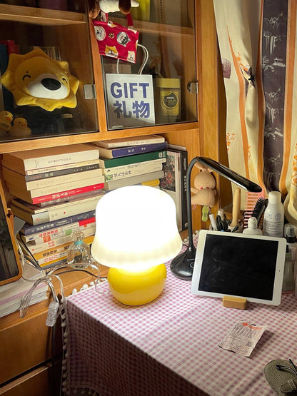 Mushroom Table Lamp | Enamel Glass | Creamy Yellow