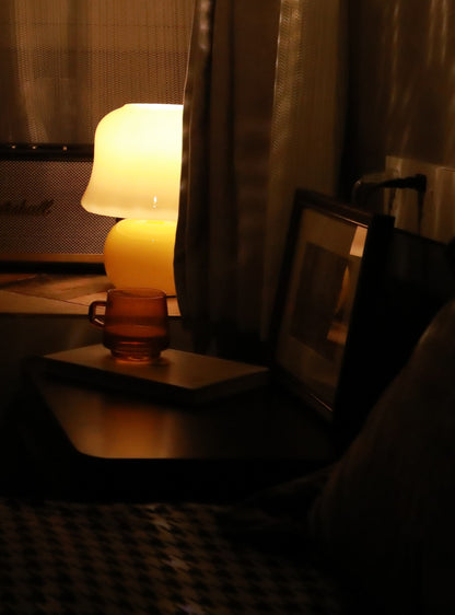 Mushroom Table Lamp | Enamel Glass | Creamy Yellow