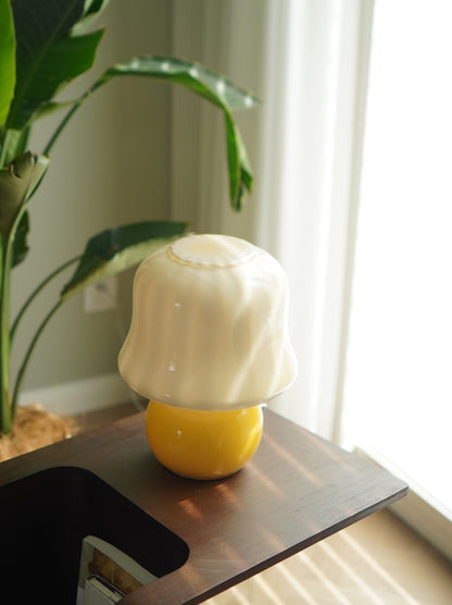 Mushroom Table Lamp | Enamel Glass | Creamy Yellow