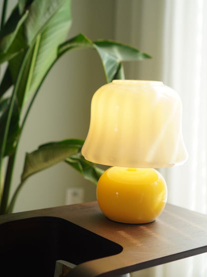 Mushroom Table Lamp | Enamel Glass | Creamy Yellow