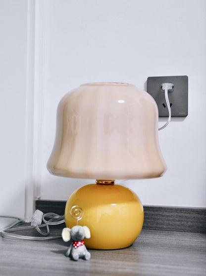 Mushroom Table Lamp | Enamel Glass | Creamy Yellow