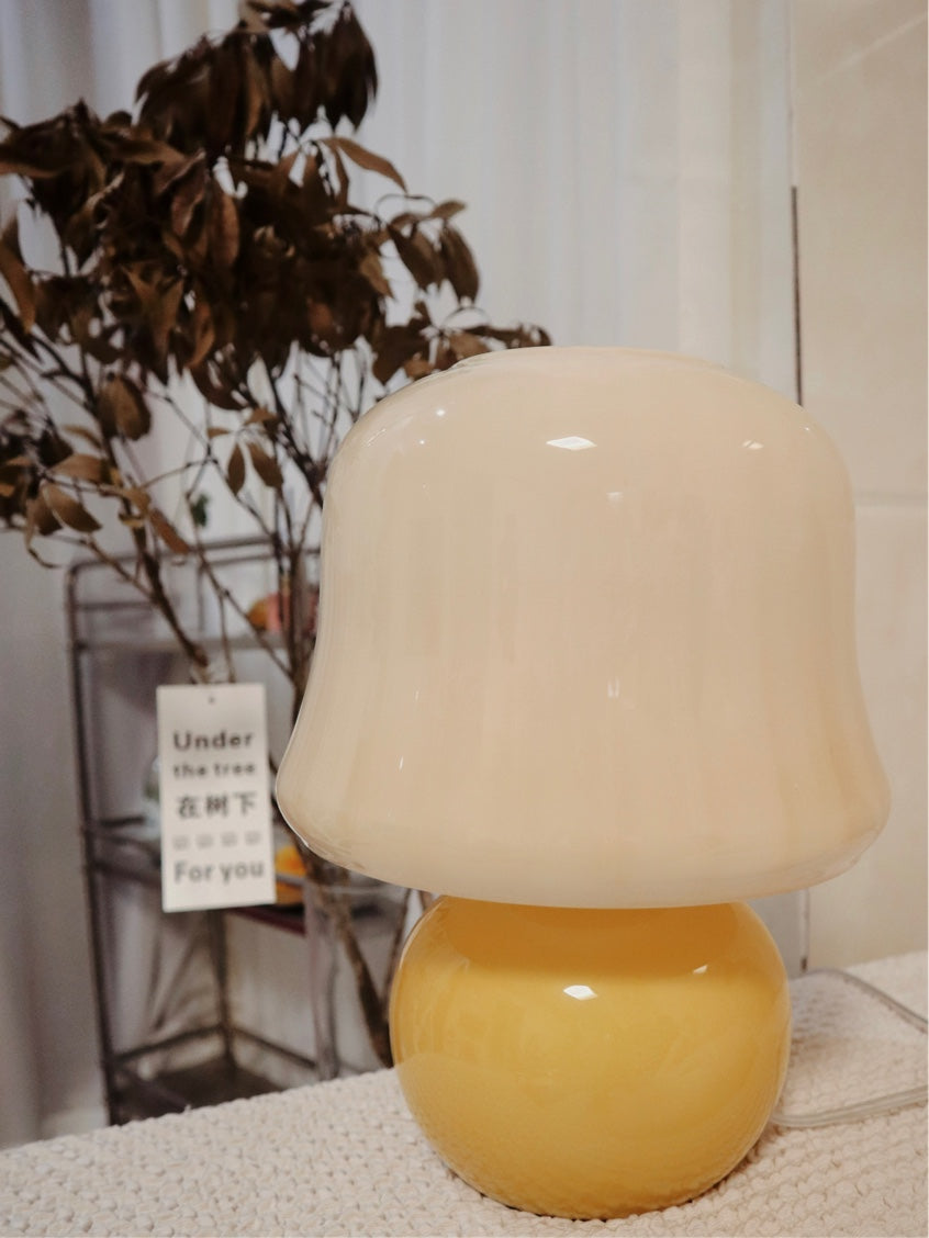 Mushroom Table Lamp | Enamel Glass | Creamy Yellow