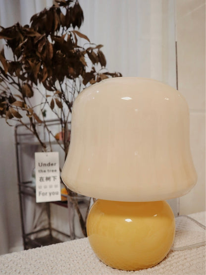 Mushroom Table Lamp | Enamel Glass | Creamy Yellow