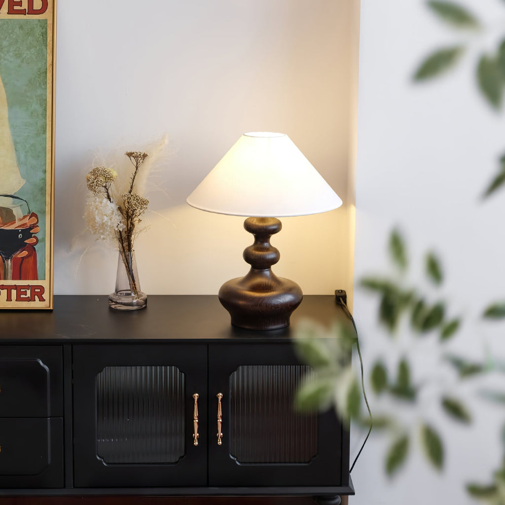 Creative Gourd Table Lamp | Metal, Ash Wood & Fabric | Walnut, Black or White