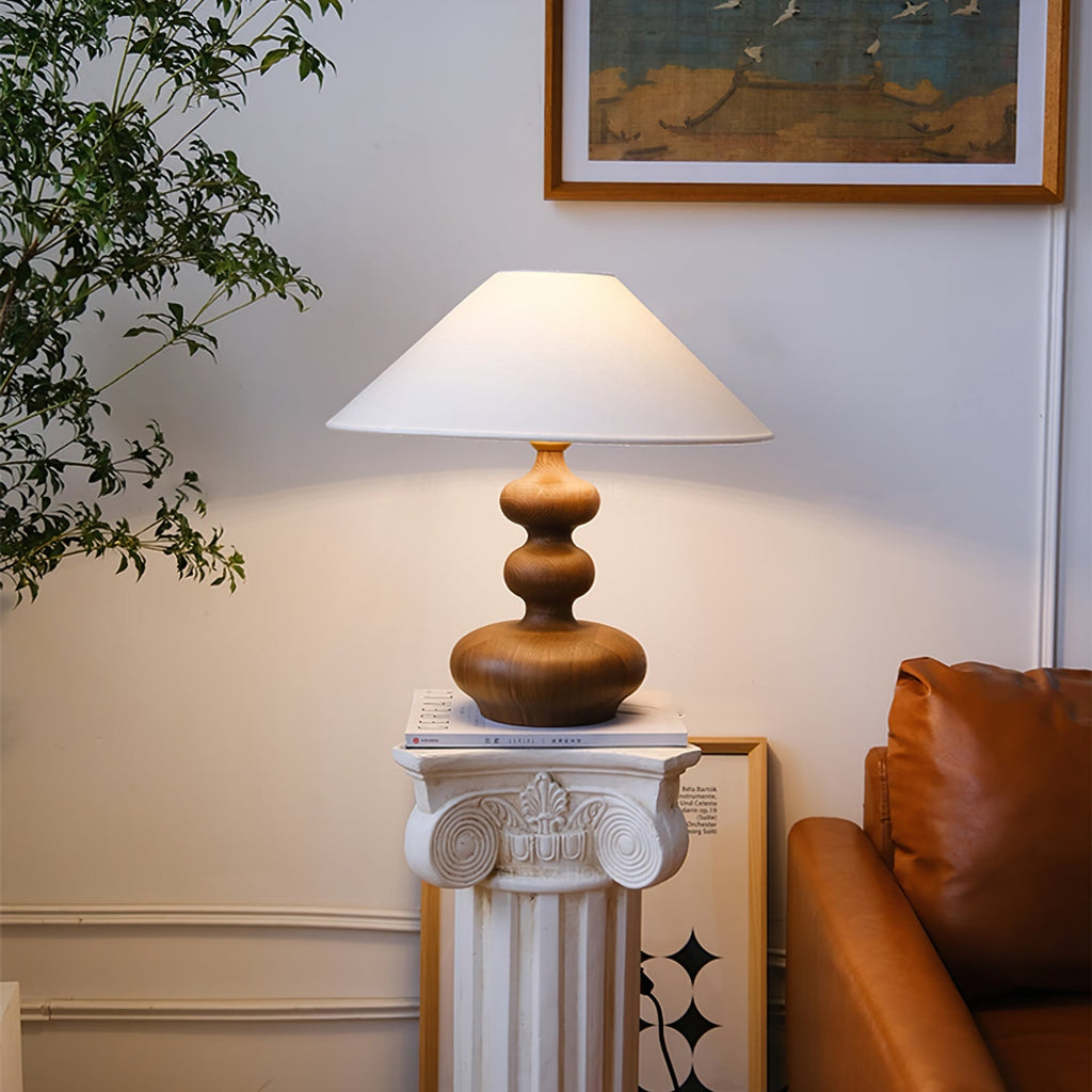 Creative Gourd Table Lamp | Metal, Ash Wood & Fabric | Walnut, Black or White