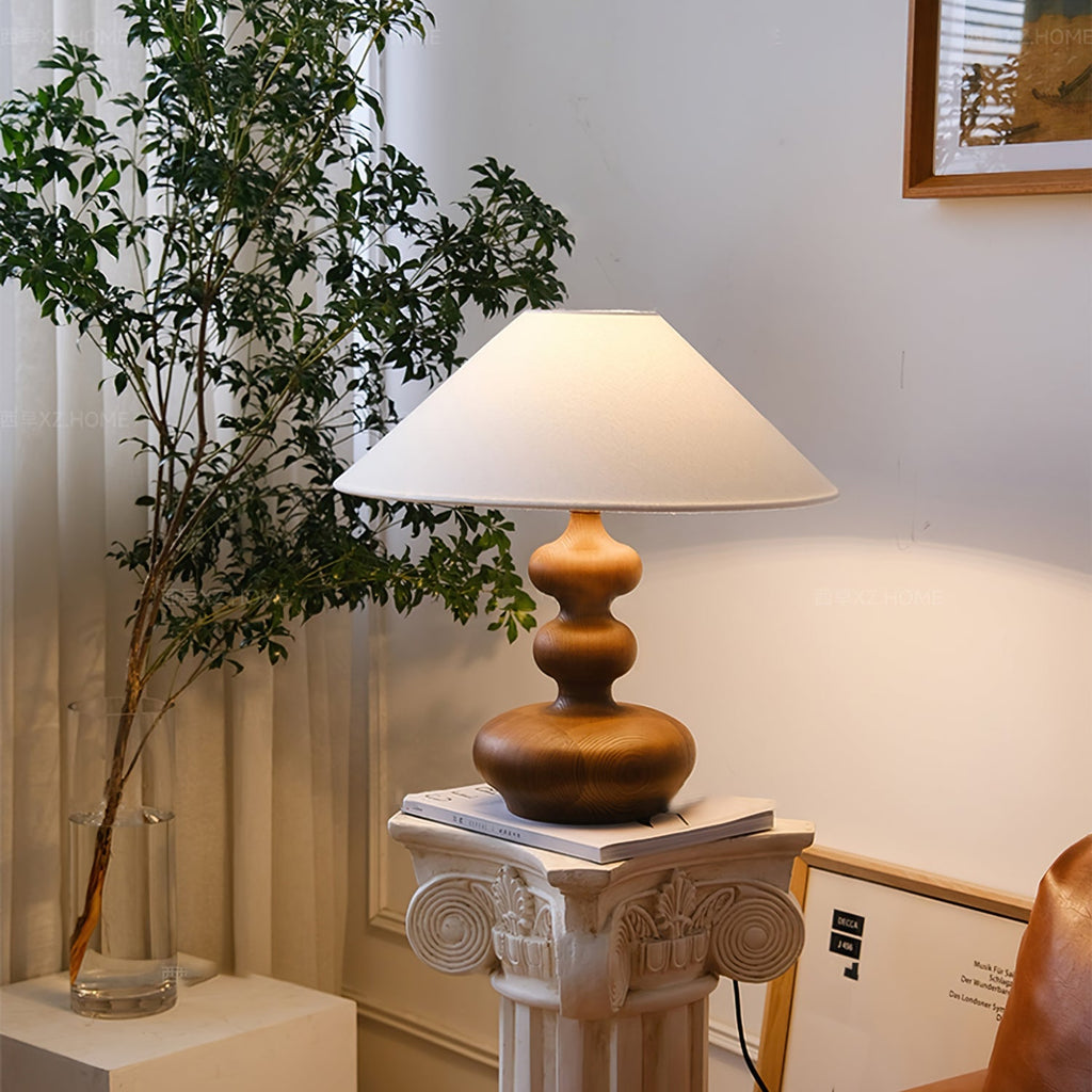 Creative Gourd Table Lamp | Metal, Ash Wood & Fabric | Walnut, Black or White