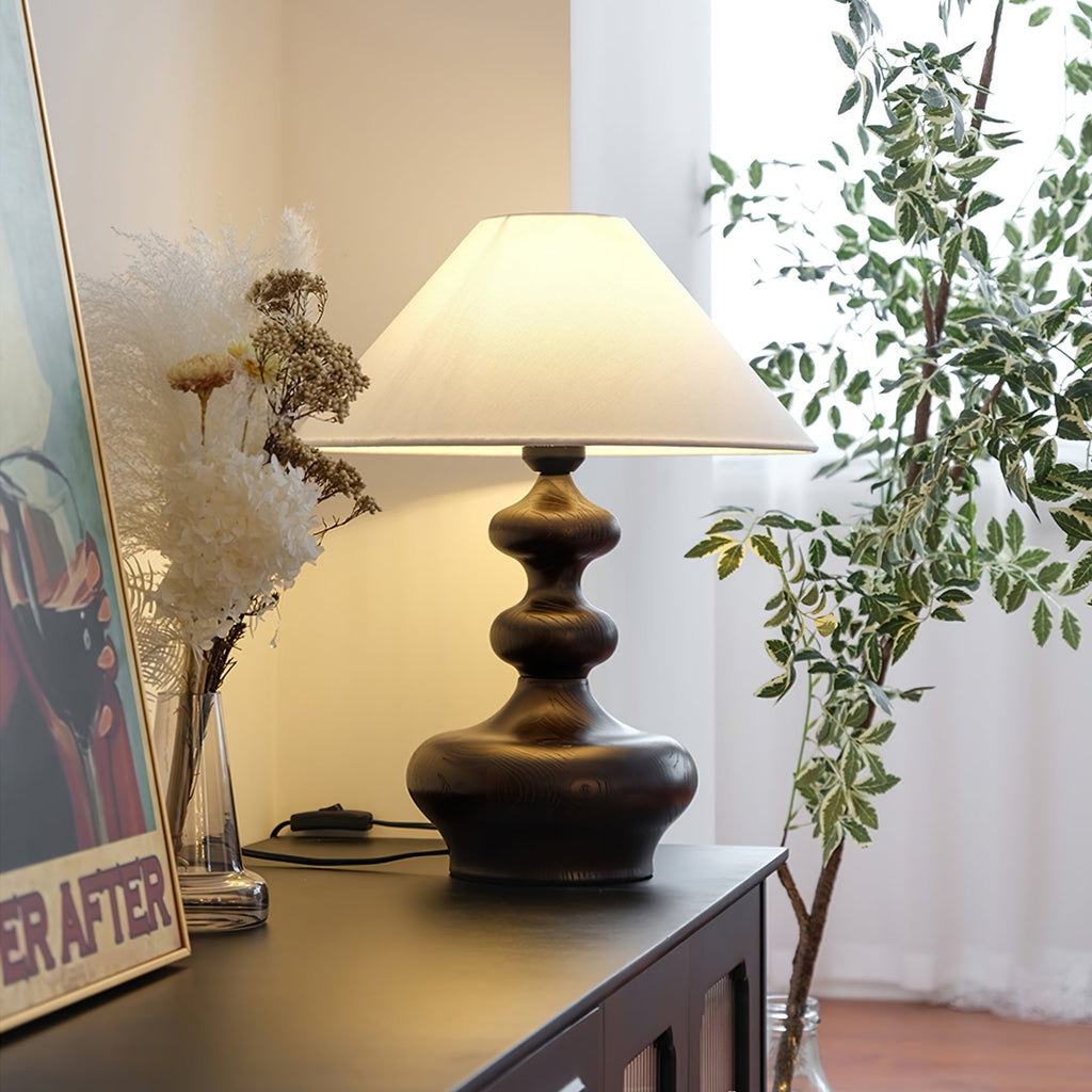 Creative Gourd Table Lamp | Metal, Ash Wood & Fabric | Walnut, Black or White