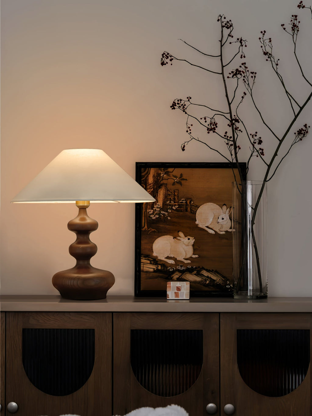 Creative Gourd Table Lamp | Metal, Ash Wood & Fabric | Walnut, Black or White