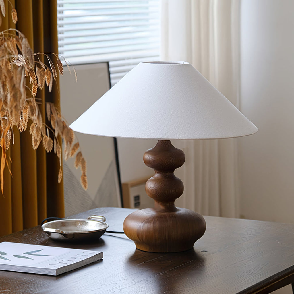 Creative Gourd Table Lamp | Metal, Ash Wood & Fabric | Walnut, Black or White