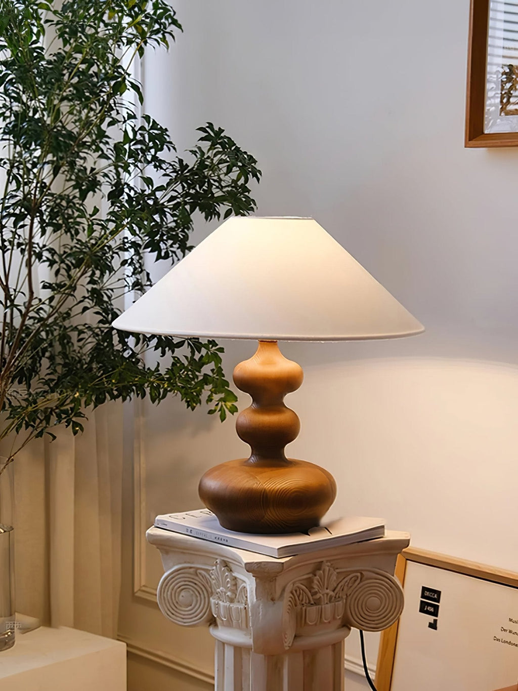 Creative Gourd Table Lamp | Metal, Ash Wood & Fabric | Walnut, Black or White