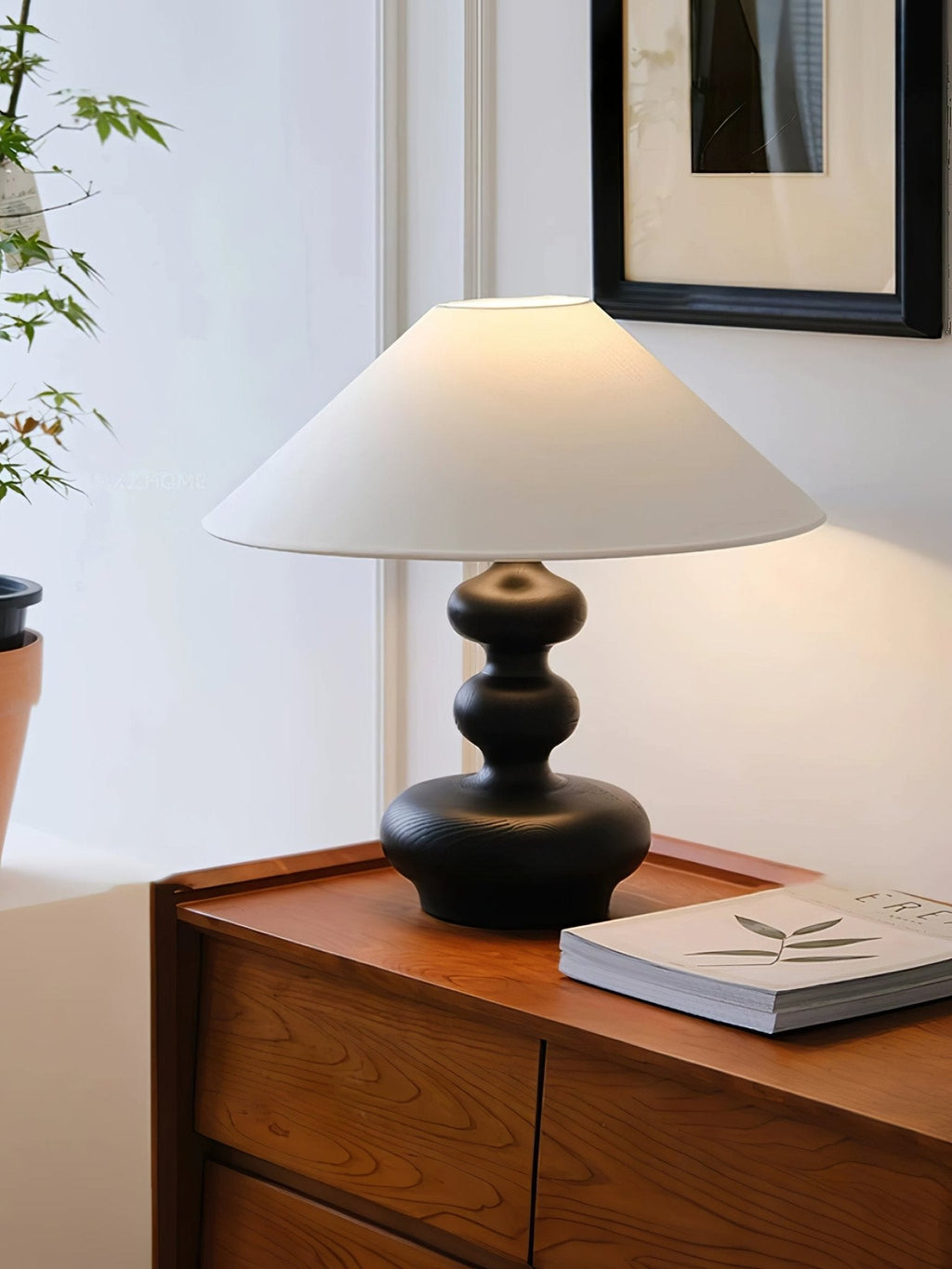 Creative Gourd Table Lamp | Metal, Ash Wood & Fabric | Walnut, Black or White