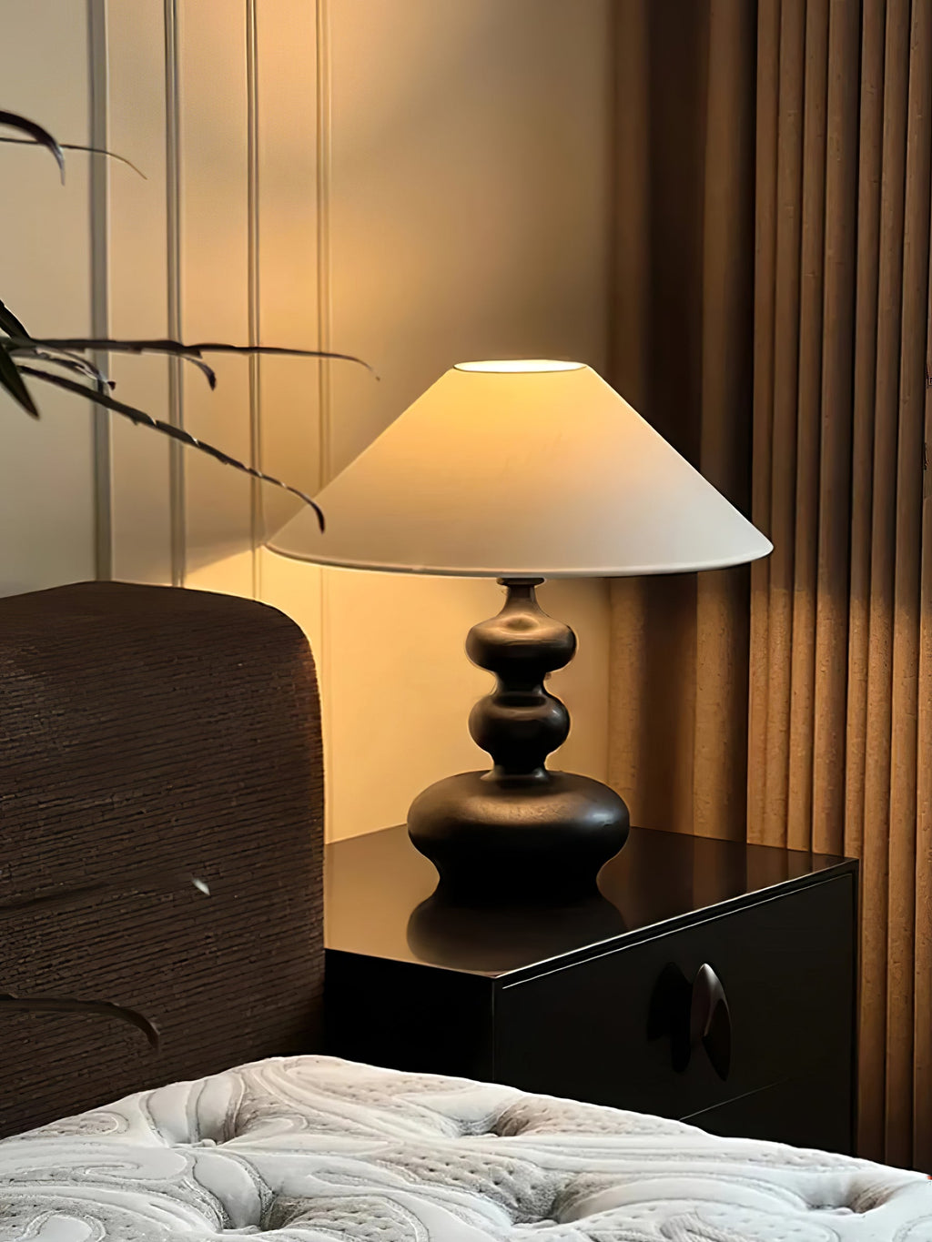 Creative Gourd Table Lamp | Metal, Ash Wood & Fabric | Walnut, Black or White