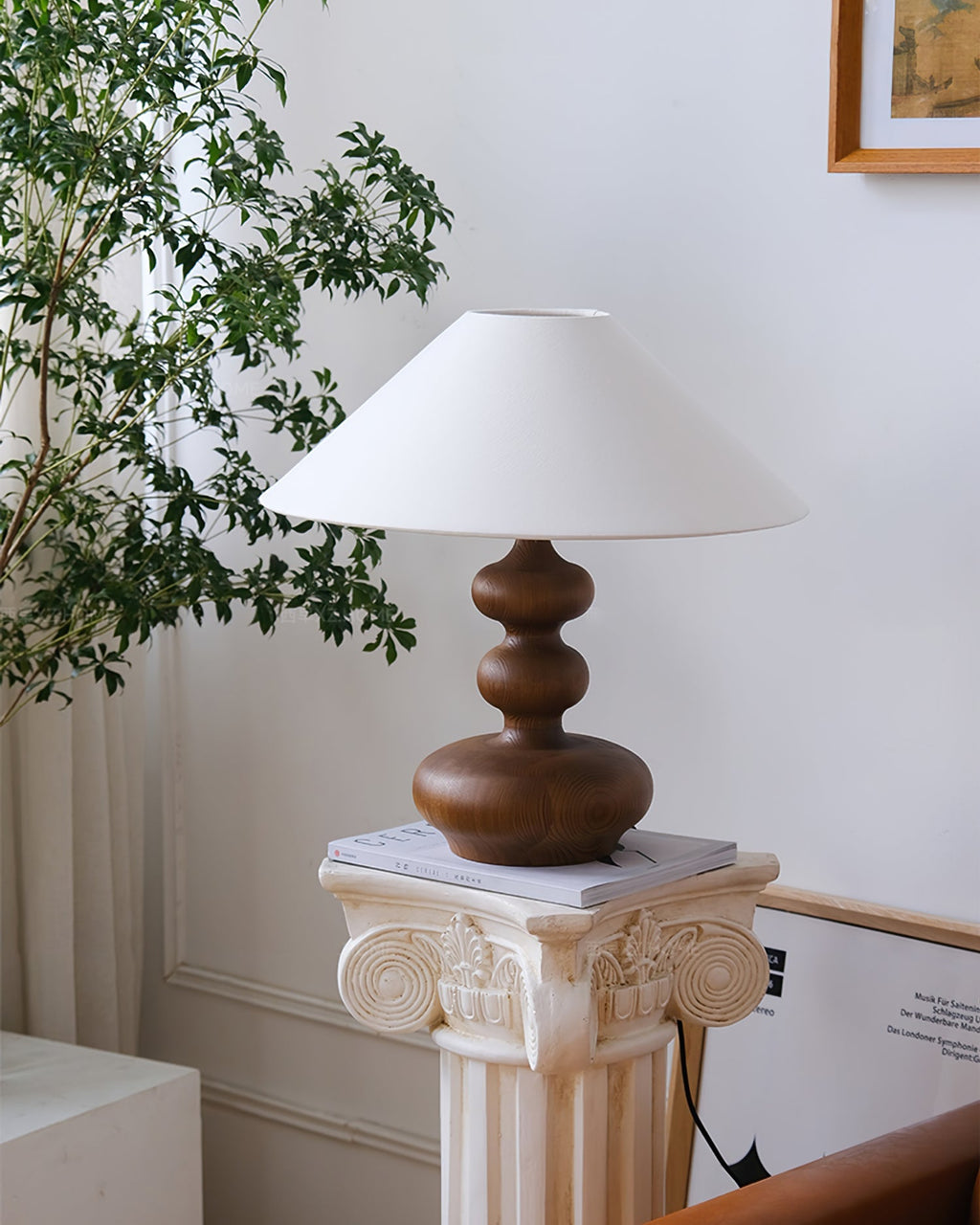 Creative Gourd Table Lamp | Metal, Ash Wood & Fabric | Walnut, Black or White