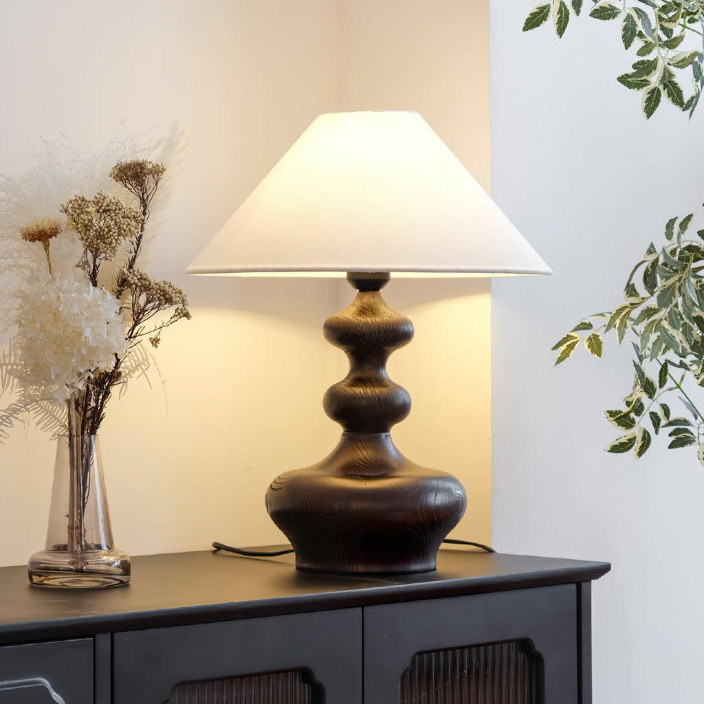 Creative Gourd Table Lamp | Metal, Ash Wood & Fabric | Walnut, Black or White