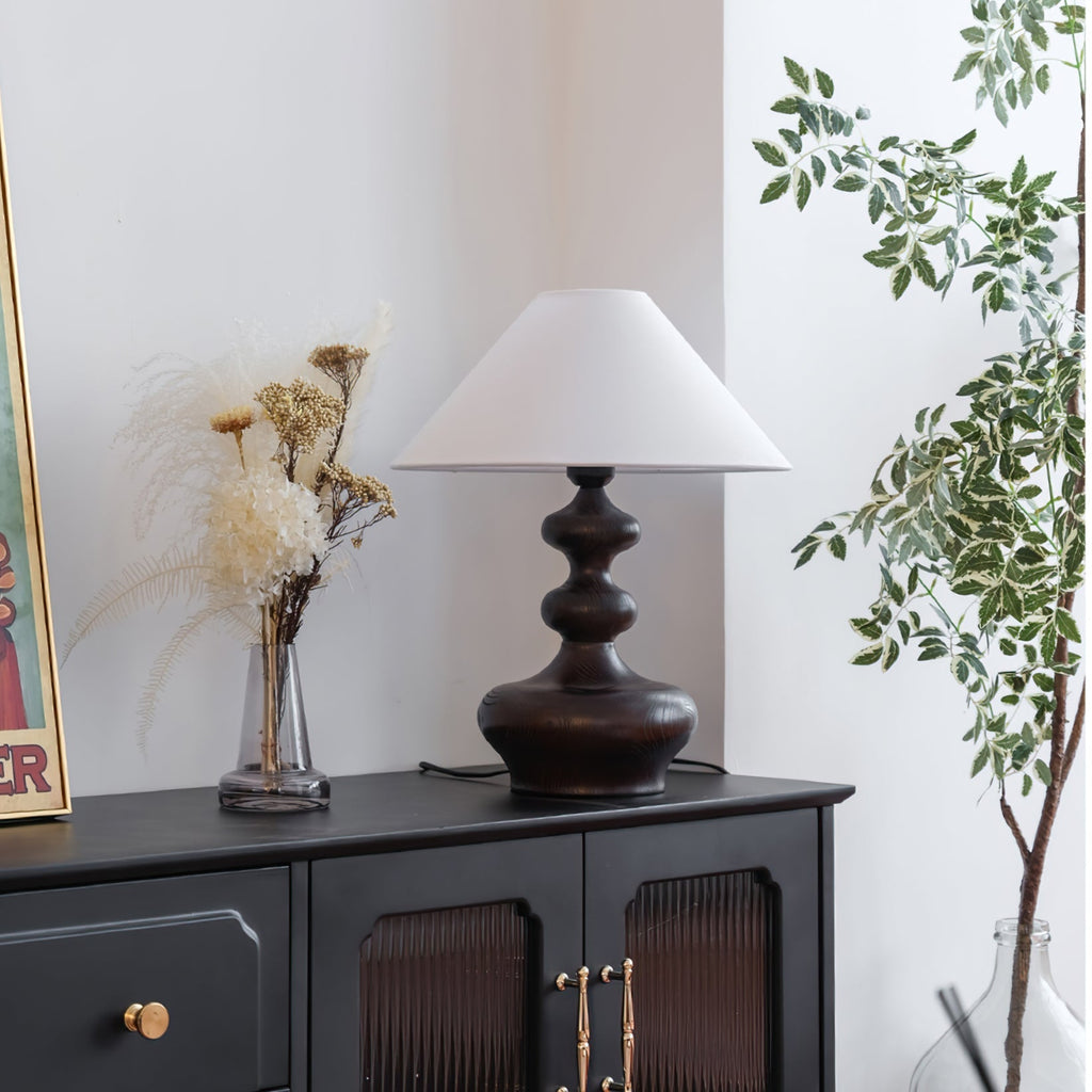 Creative Gourd Table Lamp | Metal, Ash Wood & Fabric | Walnut, Black or White