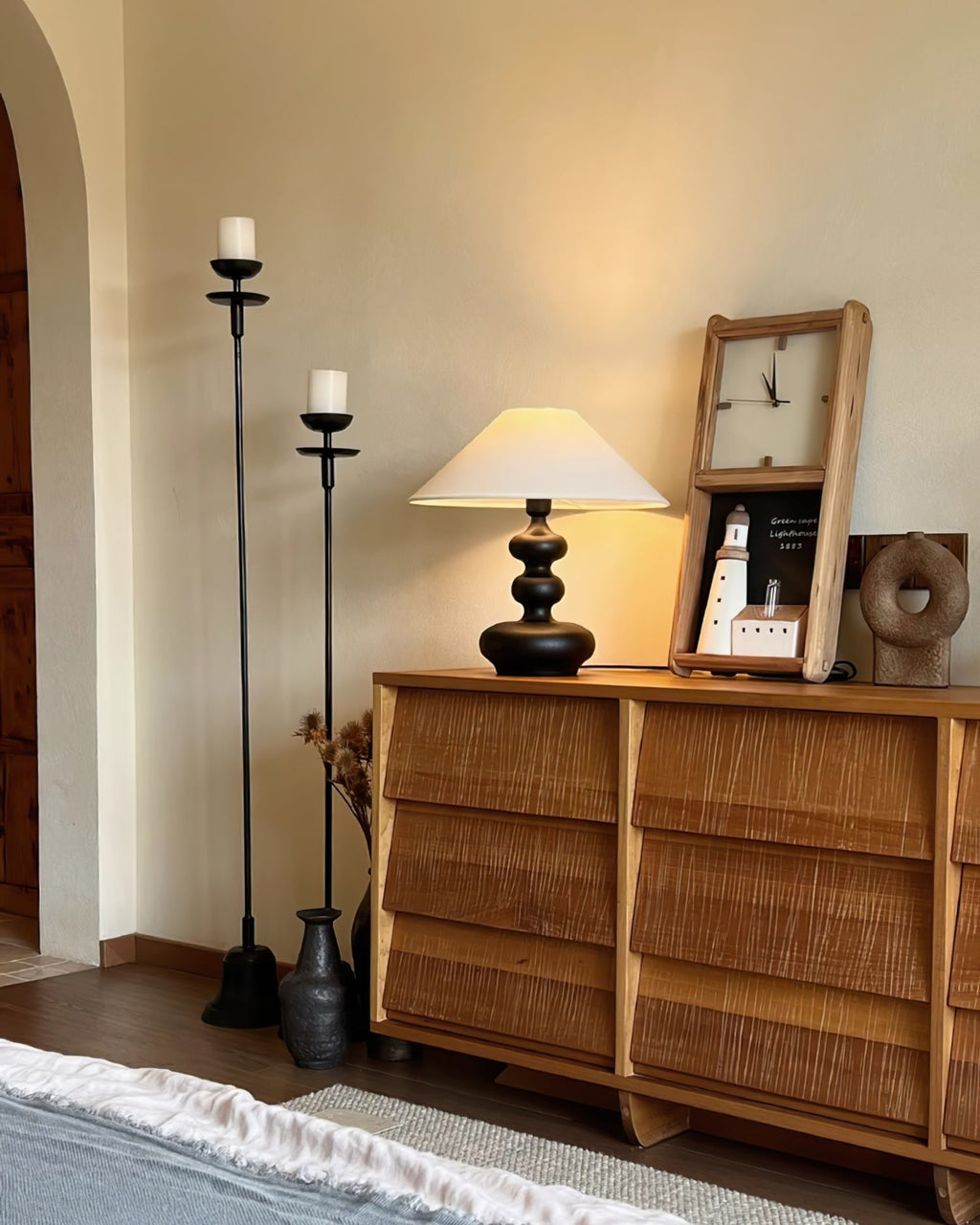 Creative Gourd Table Lamp | Metal, Ash Wood & Fabric | Walnut, Black or White
