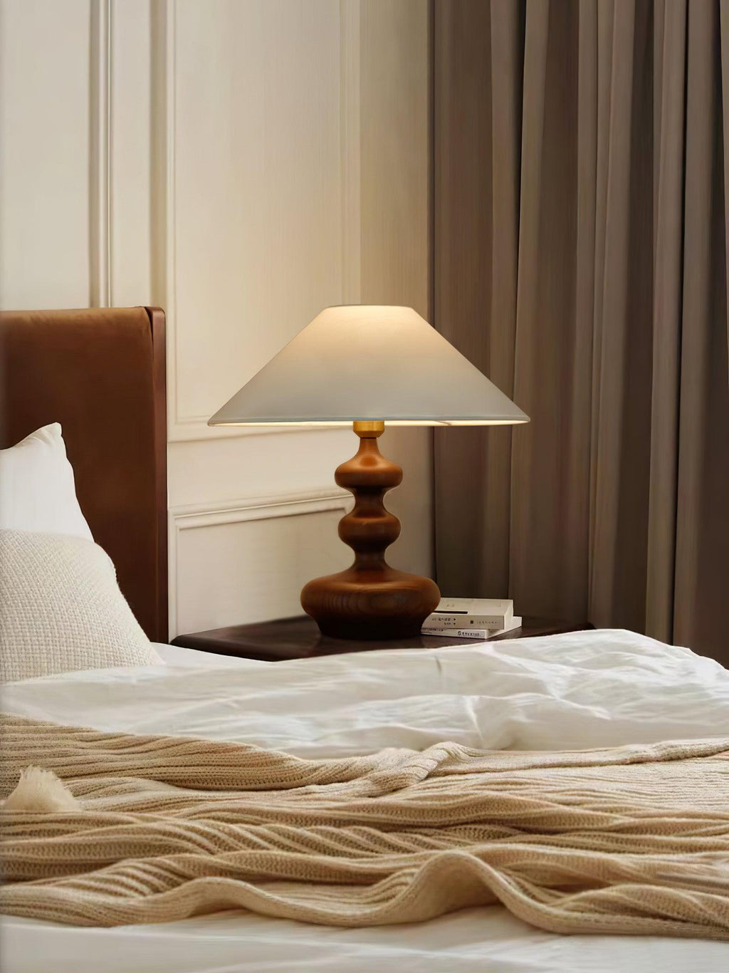 Creative Gourd Table Lamp | Metal, Ash Wood & Fabric | Walnut, Black or White