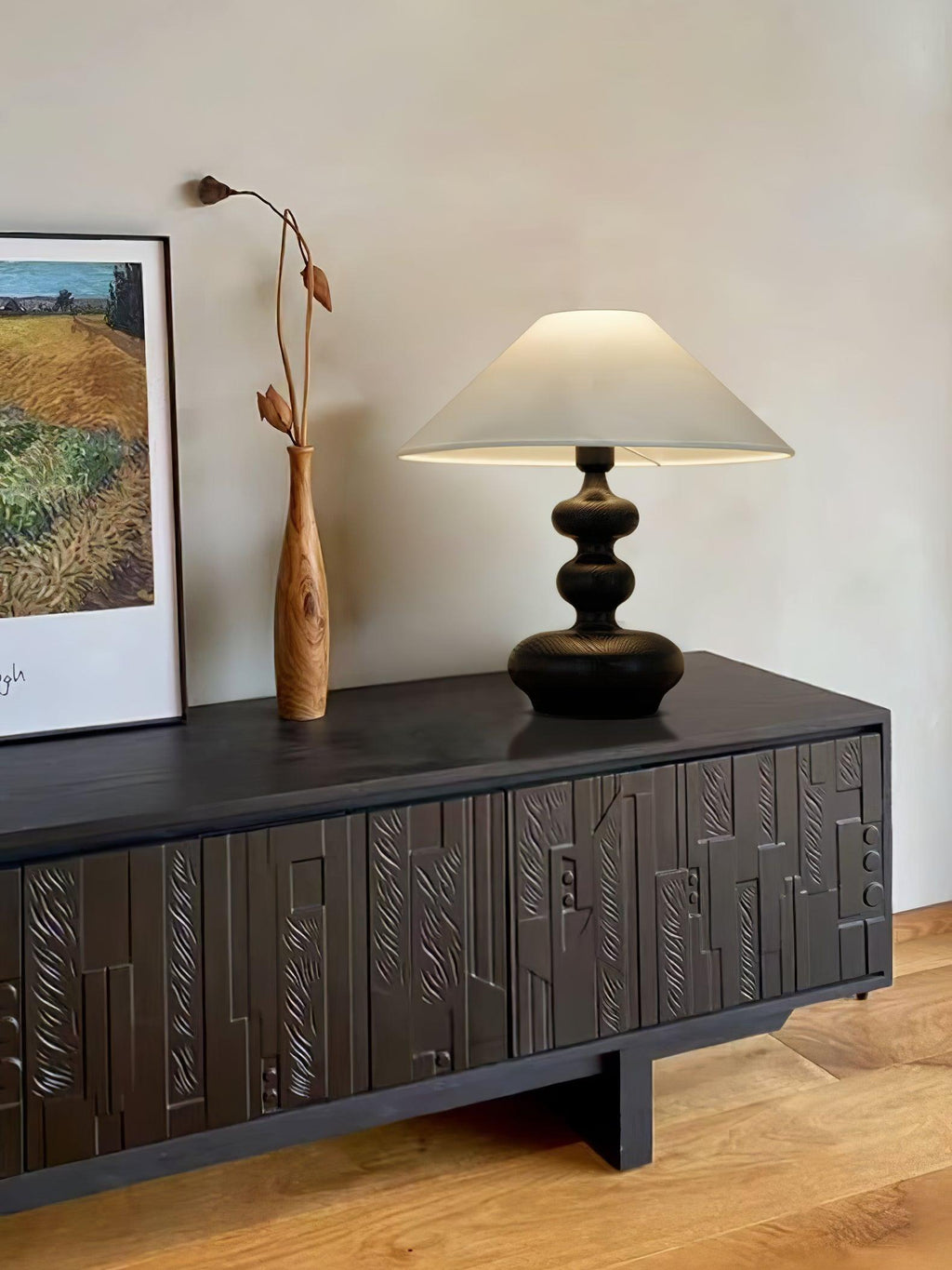 Creative Gourd Table Lamp | Metal, Ash Wood & Fabric | Walnut, Black or White