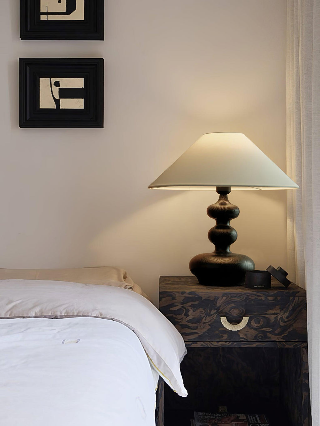 Creative Gourd Table Lamp | Metal, Ash Wood & Fabric | Walnut, Black or White