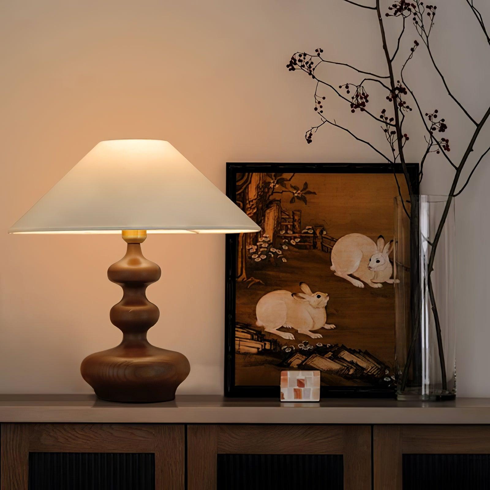 Creative Gourd Table Lamp | Metal, Ash Wood & Fabric | Walnut, Black or White