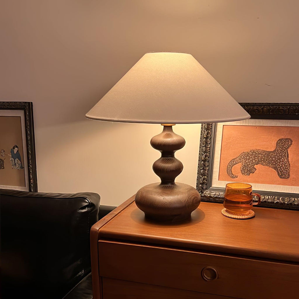 Creative Gourd Table Lamp | Metal, Ash Wood & Fabric | Walnut, Black or White