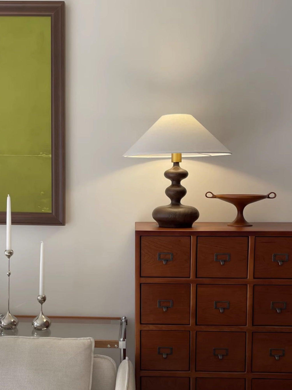 Creative Gourd Table Lamp | Metal, Ash Wood & Fabric | Walnut, Black or White