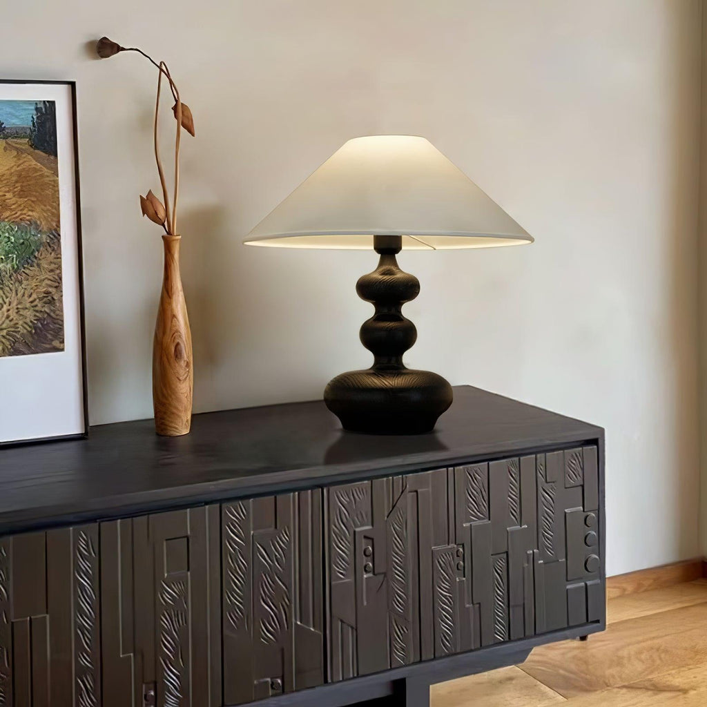 Creative Gourd Table Lamp | Metal, Ash Wood & Fabric | Walnut, Black or White