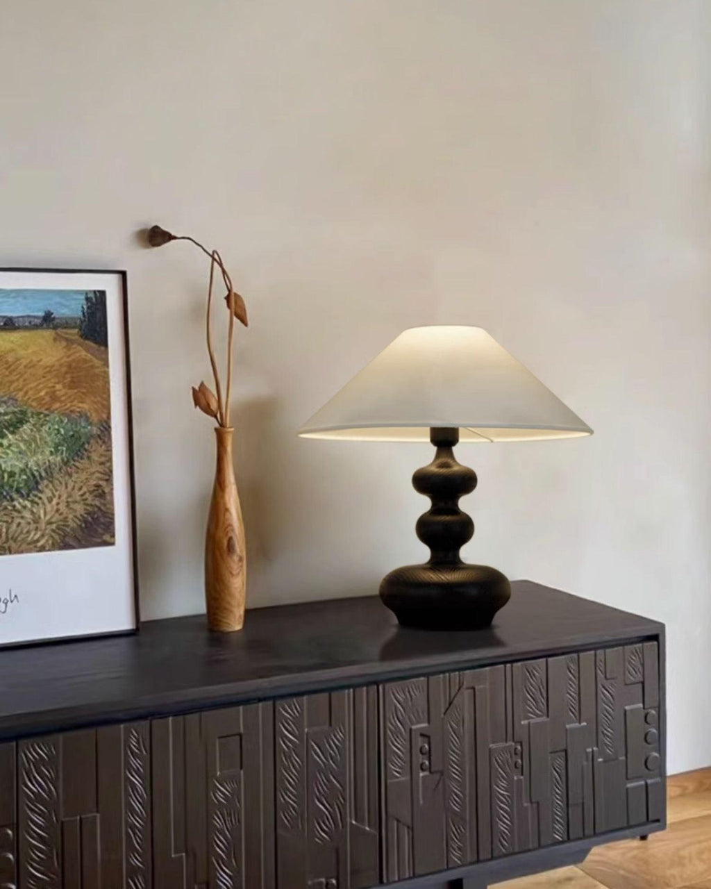Creative Gourd Table Lamp | Metal, Ash Wood & Fabric | Walnut, Black or White